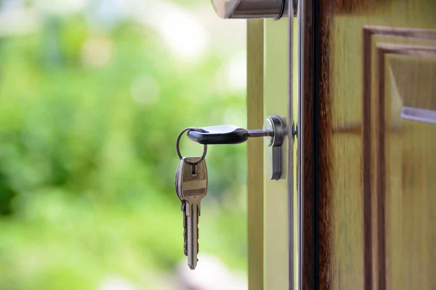 House front door key in lock