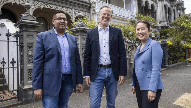 Household Capital founder and CEO Josh Funder, centre, with IFM Investors’ Hiran Wanigasekera and Citi’s Stella Choe. Picture: Aaron Francis